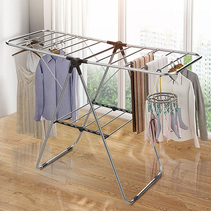 Stainless Steel Floor-Standing Folding Wing-Shaped Drying Rack-Silver