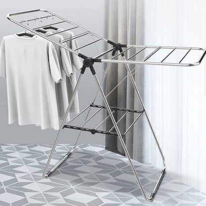 Stainless Steel Floor-Standing Folding Wing-Shaped Drying Rack-Silver