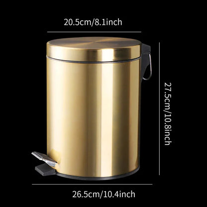 5L Stainless Steel Round Trash Can With Lid And Foot Pedal for Household Kitchen Hotel-Champagne Gold - Mekamart Australia