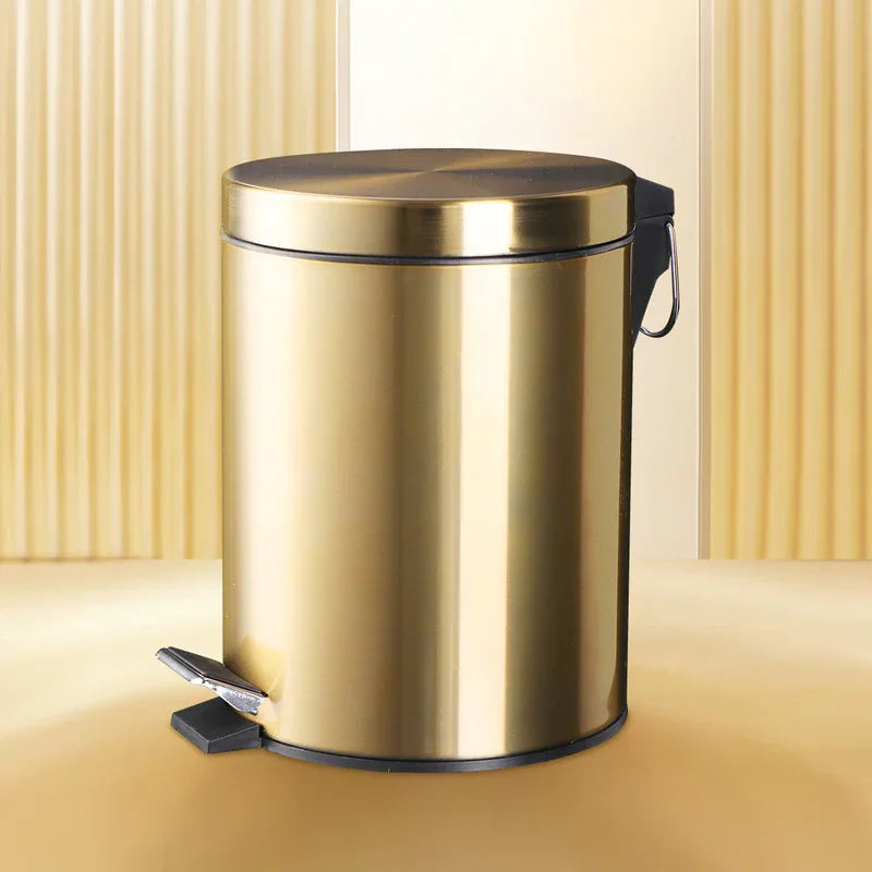 5L Stainless Steel Round Trash Can With Lid And Foot Pedal for Household Kitchen Hotel-Champagne Gold - Mekamart Australia