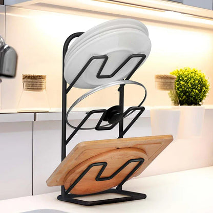 Three-layer Pot Lid Rack Kitchen Countertop Organizer for Cutting Board-Black - Mekamart Australia