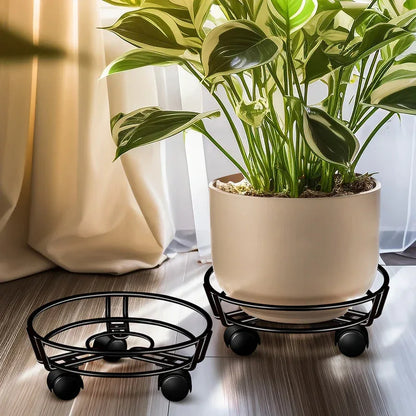 Movable Iron Potted Plant Stand for Home Garden Decoration-Black - Mekamart Australia