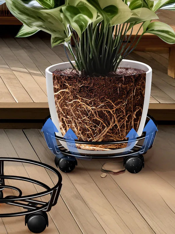 Movable Iron Potted Plant Stand for Home Garden Decoration-Black - Mekamart Australia
