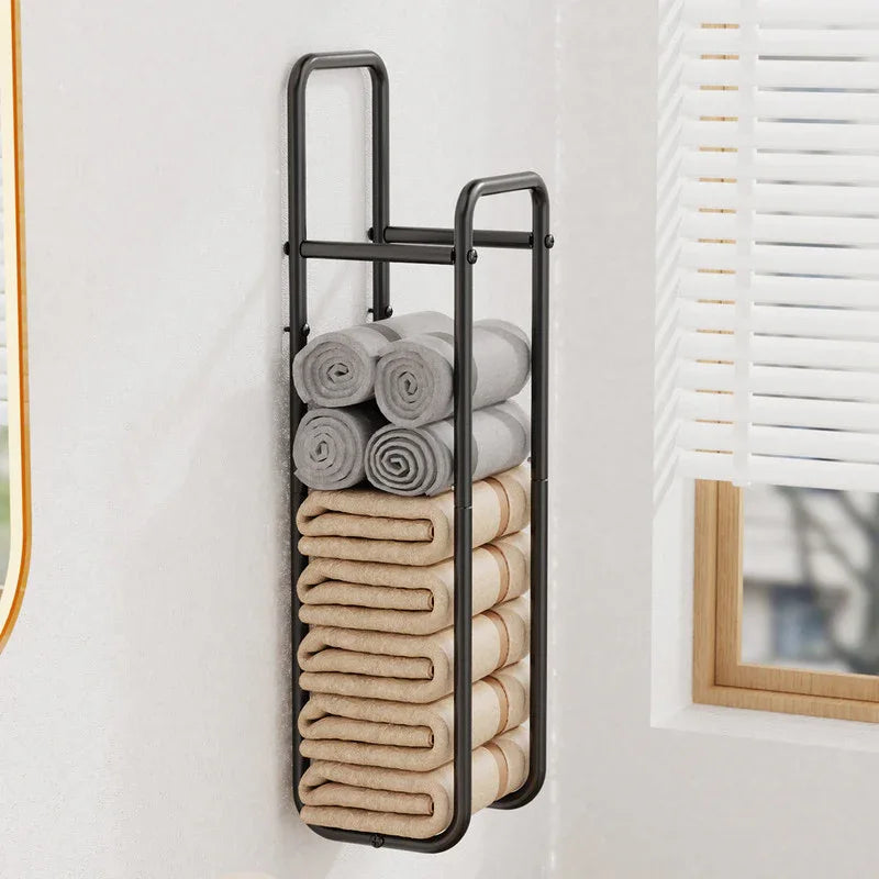 Double-Pole Towel Rack, Wall-Mounted Storage Rack for Bathroom,Black - Mekamart Australia