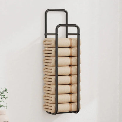 Double-Pole Towel Rack, Wall-Mounted Storage Rack for Bathroom,Black - Mekamart Australia