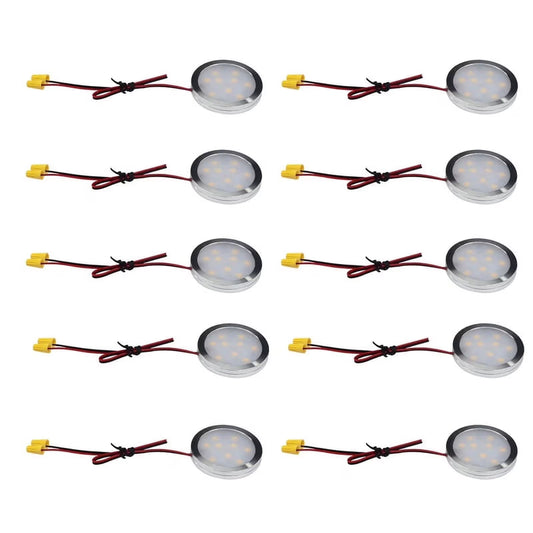 Under Cabinet LED Puck Lights, Slim Aluminum Round Flat LED Lights 2W 12V DC Hardwired 30cm Wire, Warm White 2700K, Ideal for Kitchen Counter, Closet, RV Camper & Marine Boat Interior Lighting (10 Pack)