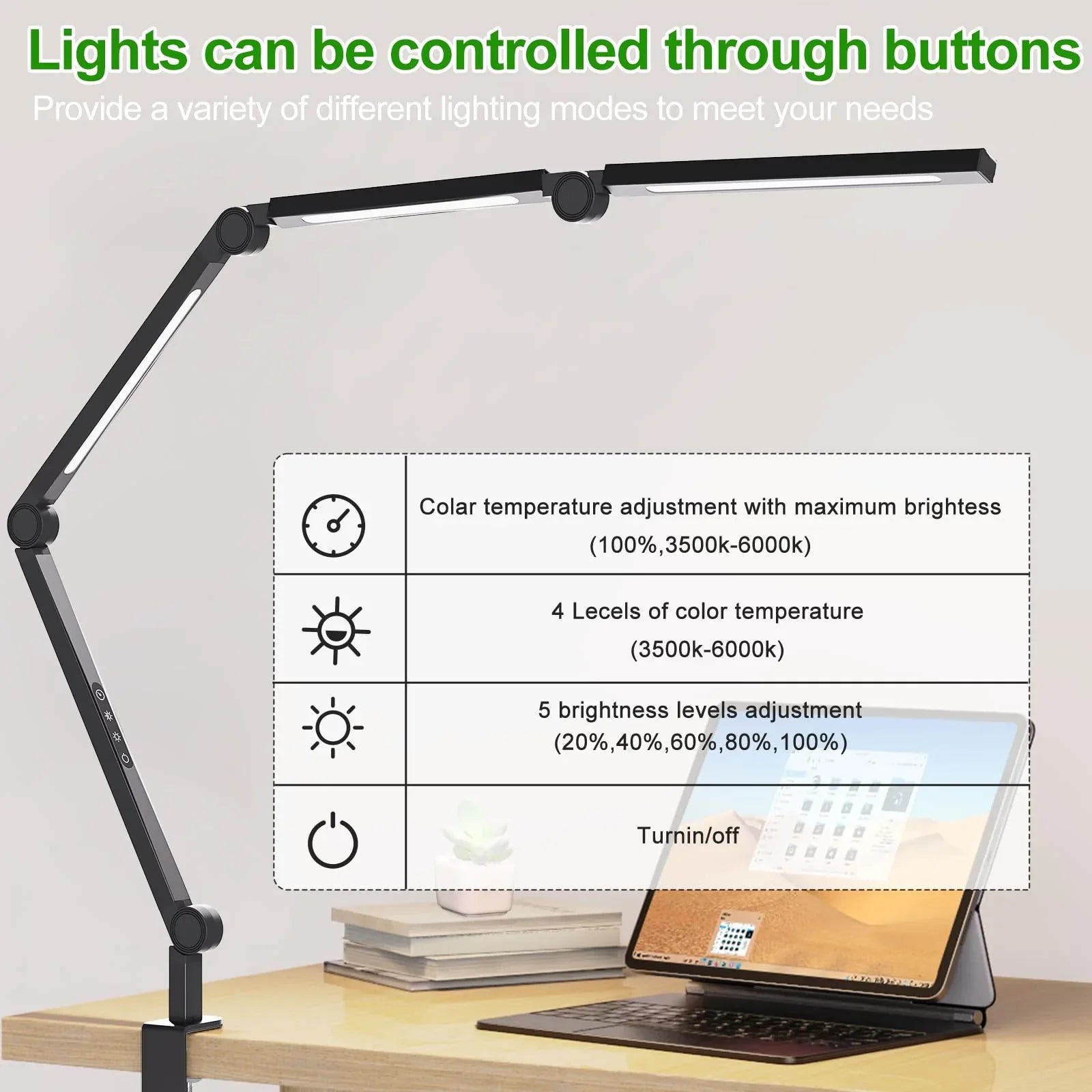 LED Desk Lamp,Foldable Table Lamp for Computer and Desktop,Flexible Clamp on Desk Lamps,Black Portable Desk Lamp for Home Office Reading,Working,Computer Desk,Study Lamp for Kids - Mekamart Australia