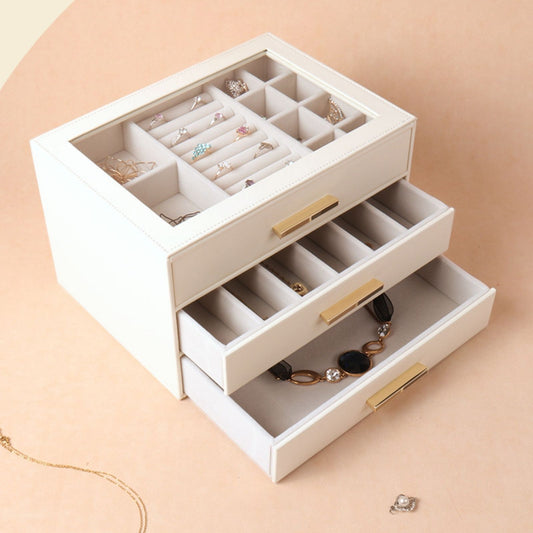 PU Leather Jewellery 3 Level Storage Box Drawer Organiser Gift