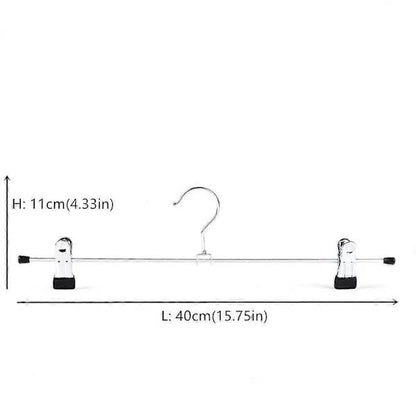 40cm Chrome Iron Clothes Hangers with Non-Slip Clips, 10-Pack Metal Trouser Hangers for Pants Shorts Skirt Socks Underwear, Silver