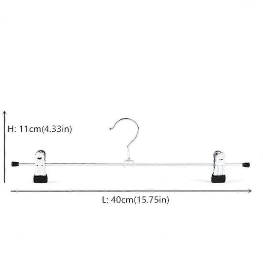 40cm Chrome Iron Clothes Hangers with Non-Slip Clips, 10-Pack Metal Trouser Hangers for Pants Shorts Skirt Socks Underwear, Silver