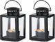Tea Light Lanterns 2pcs Vintage Style Hanging Garden Lanterns Indoor Outdoor Black Compatible with Candles Blue Light Holder