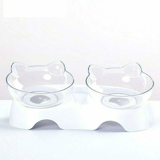 Double Cat Bowls, Orthopedic Pet Bowl Anti-vomiting, Cat Food Bowl Water Bowl Dog Bowl, Angled Cat Bowl Protects the Spine, 15° Inclined Bowl