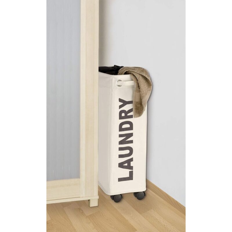 narrow laundry basket, laundry basket on wheels, Corno beige, Polyester, 43 l, 18.5 x 60 x 40 cm