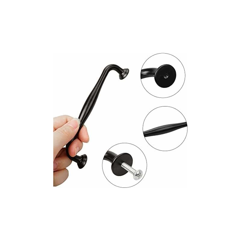 Black Furniture Handles 10 pcs - 128mm Center Distance for Kitchen Door and Drawer, Compatible with Wardrobes