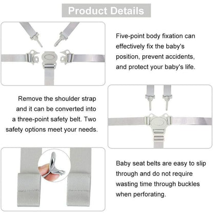 Adjustable 5-Point Safety Harness for Child Seats and Strollers, Gray - Compatible with Most Brands