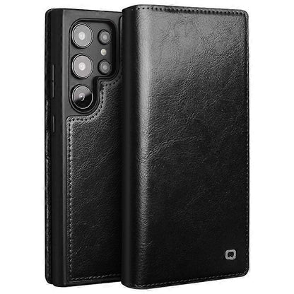 Compatible with Samsung Galaxy S24 Ultra Compatible Genuine Leather Wallet Phone Case Flip Stand Cover Black