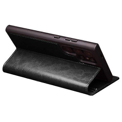 Compatible with Samsung Galaxy S24 Ultra Compatible Genuine Leather Wallet Phone Case Flip Stand Cover Black