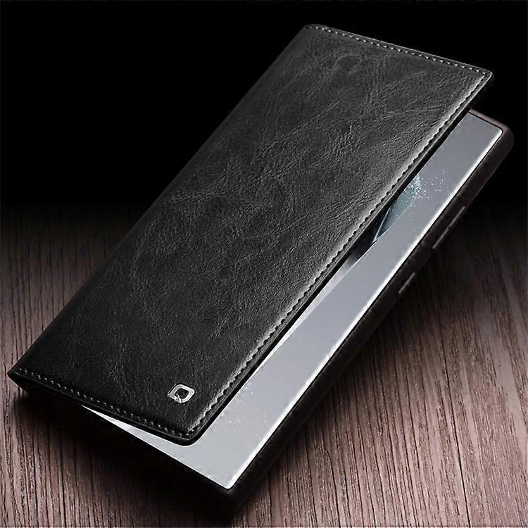 Compatible with Samsung Galaxy S24 Ultra Compatible Genuine Leather Wallet Phone Case Flip Stand Cover Black