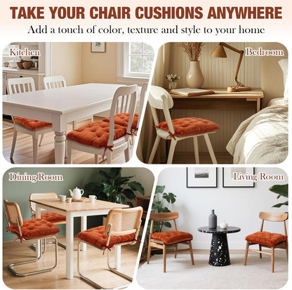 Memory Foam Chair Cushions Set of 4, Thick Indoor Seat Cushions for Dining Chairs Tufted Seat Pads for Kitchen, Dining Room, Office, (Orange,15.5"x15.5"x4")