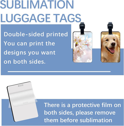 40 Pcs Luggage Tag Blanks - Rectangle Bulk with Belt - MDF Bag Tags - Heat Transfer Double Sides - Keychain Blanks - 2.4x3.8 inch