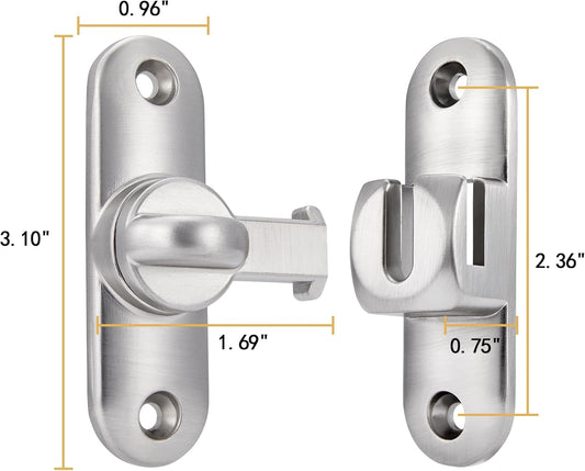 Silvery Barn Door Latches,90/180 Degree Gate Lock,Flip Gate Latches Hardware,Zinc Alloy Right Angle Door Lock Latch,Door Security Sliding Door Latch Lock for Cabinets,Bathroom Silvery_1 Pack
