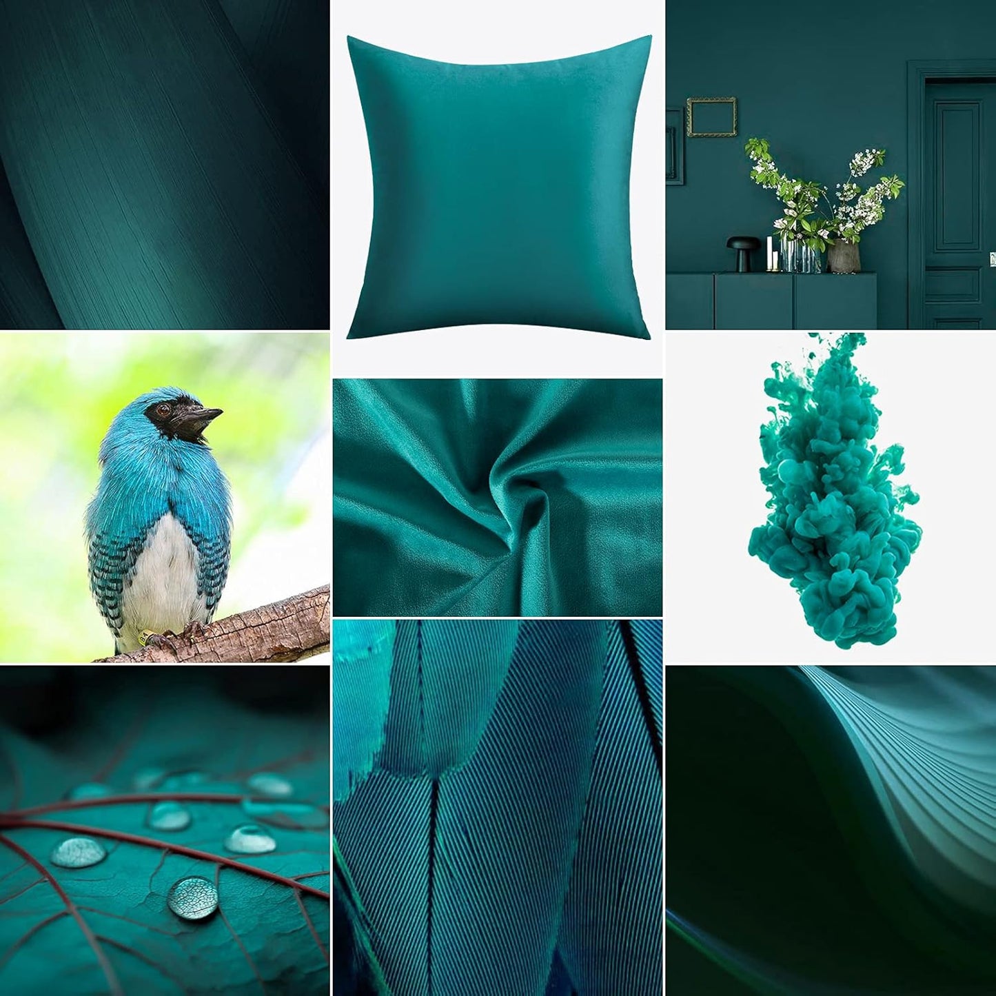 Not Fade Velvet Soft Solid Decorative Throw Pillow Covers Square Cushion Case for Sofa Bedroom Car 18 x 18 Inch 45 x 45 cm, Aqua Green