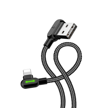 Compatible with Apple McDodo CA-4673 Angled Lightning Cable 1.8m 2A Fast Charging with LED iPhone iPad Black