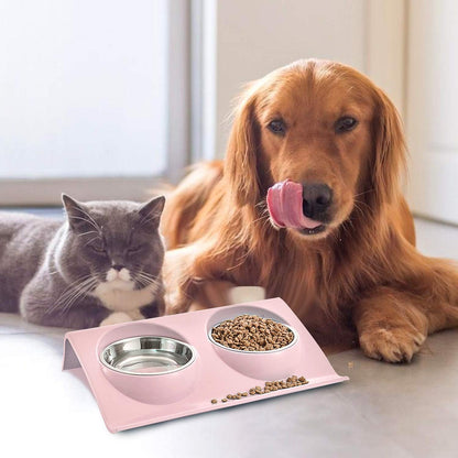 Cat food bowl, double cat food bowl, stainless steel cat bowl, non-slip, cat food bowls, stainless steel cat bowl set, cat food bowl