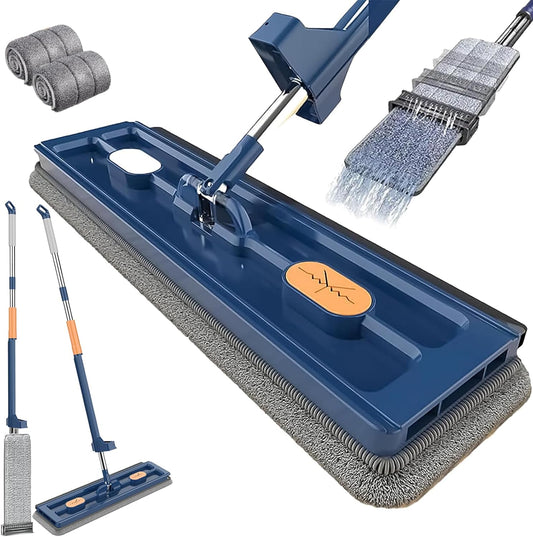 360 Degree Rotatable Mop for Hardwood Floors, Compatible with Microfiber Pads, Blue + 2 Pads