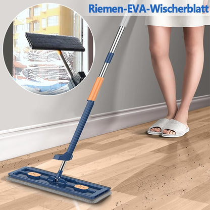 360 Degree Rotatable Mop for Hardwood Floors, Compatible with Microfiber Pads, Blue + 2 Pads