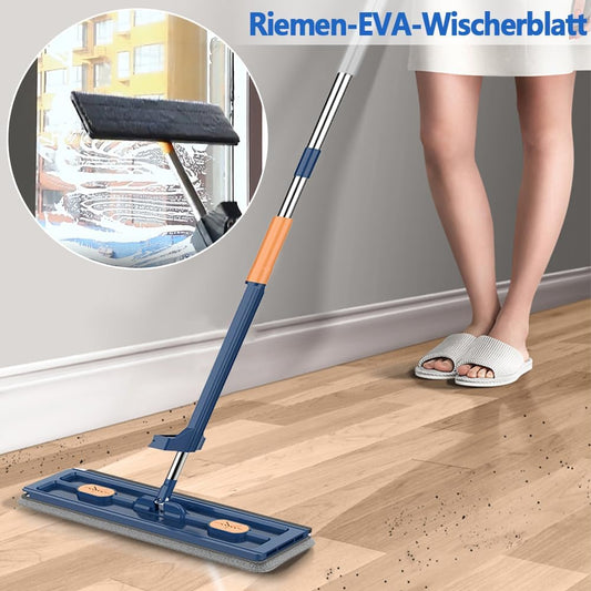 360 Degree Rotatable Mop for Hardwood Floors, Compatible with Microfiber Pads, Blue + 2 Pads