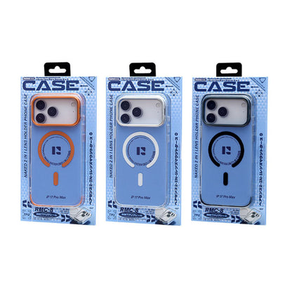 A phone case for iPhone 17 Pro Max with a stand and camera control cover, MagSafe compatible, shockproof magnetic case, and scratch-resistant (orange).
