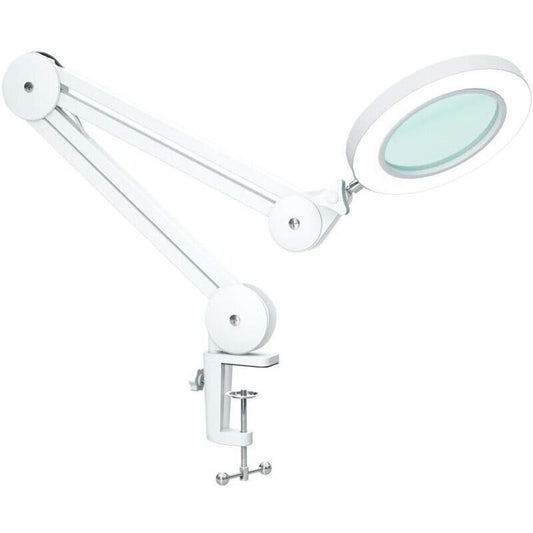 Magnifying Lamp, Work Light - With 105Mm 5 Diopter Glass Lens, Metal Clamp, Swivel Arm, 3 Color Mode Dimmable Lights 16