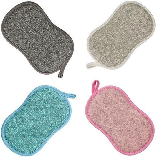 Reusable Microfiber Antibacterial Washable Dish Sponge Scouring Pads Double Sponge For Non-Stick Pans Pots (4 pcs