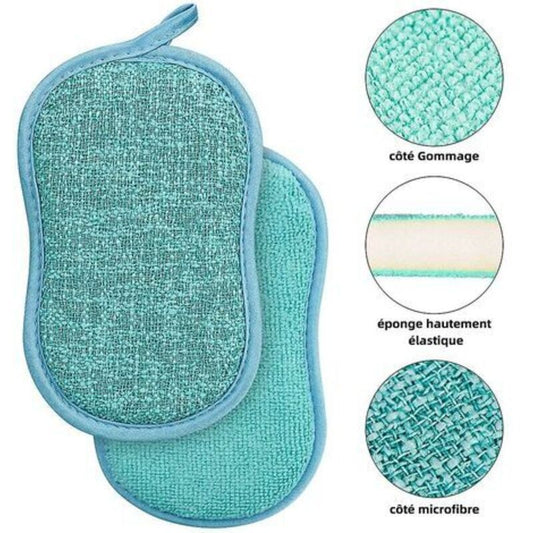 Reusable Microfiber Antibacterial Washable Dish Sponge Scouring Pads Double Sponge For Non-Stick Pans Pots (4 pcs