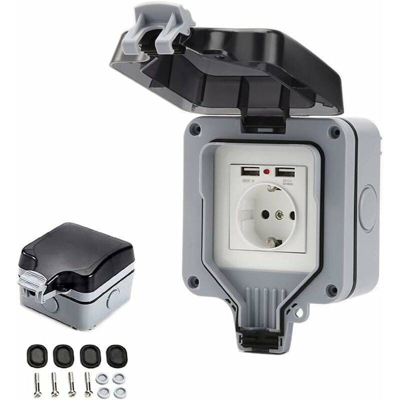 Ip66 Waterproof Socket With Usb Connections Outdoor Electrical Outlet With Cover Wall Socket Box For Garden Garage