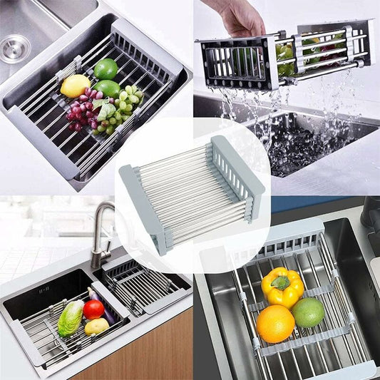 Extendable Sink Drainer, Adjustable Dish Drainer, Stainless Steel Adjustable Dish Drainer, Telescopic Drain Basket Dish