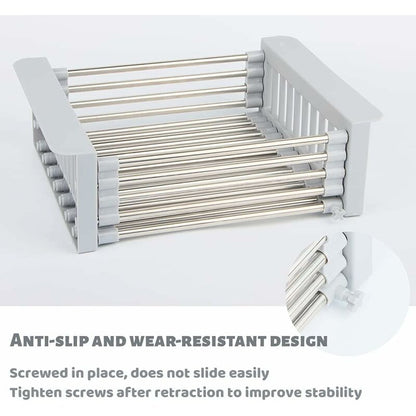 Extendable Sink Drainer, Adjustable Dish Drainer, Stainless Steel Adjustable Dish Drainer, Telescopic Drain Basket Dish