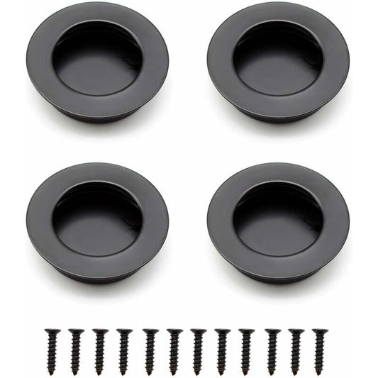 4 pcs ROund Recessed Handles, 40Mm Stainless Steel Sliding Door Handle, Black Furniture Handles Can Be Used For