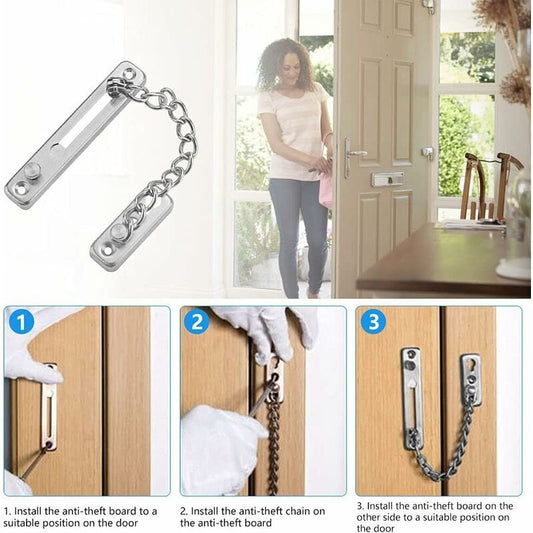 Security Door Chain Anti-Theft Door Lock Stainless Steel Door Chain Lock Sliding Door Restrictor With 4 Screws For
