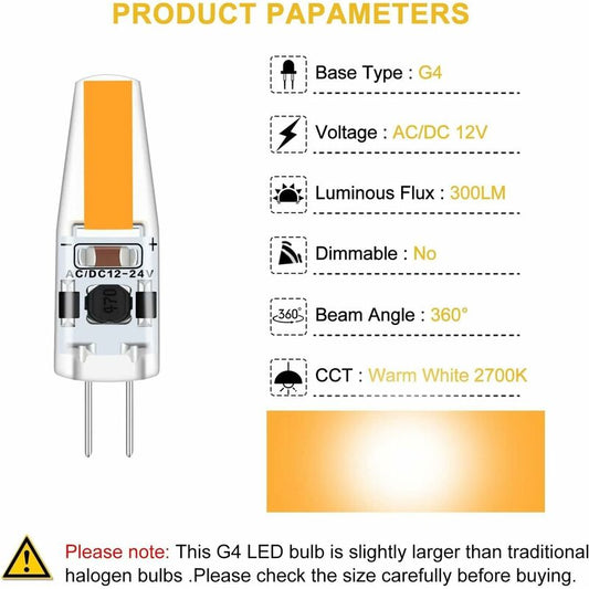 G4 LED 3W 12V Ac/Dc Light Bulbs, G4 3W LED Bulbs Equivalent To 30W Halogen Bulb, 300Lm, Warm White 2700K, Non-Dimmable,