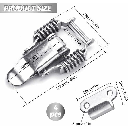 4 pcs Stainless Steel Spring Loaded Lever Latch Tension Lock Toggle Latch Tension Lock Box Lock For Suitcase Drawer