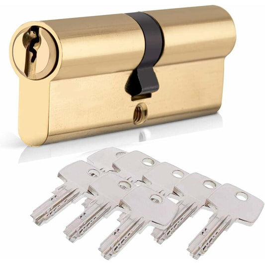 Lock Cylinder 40/40 (80Mm), Homek Double Cylinder Door Lock European Cylinder With 8 Keys, Brass Finish, Anti-Drill