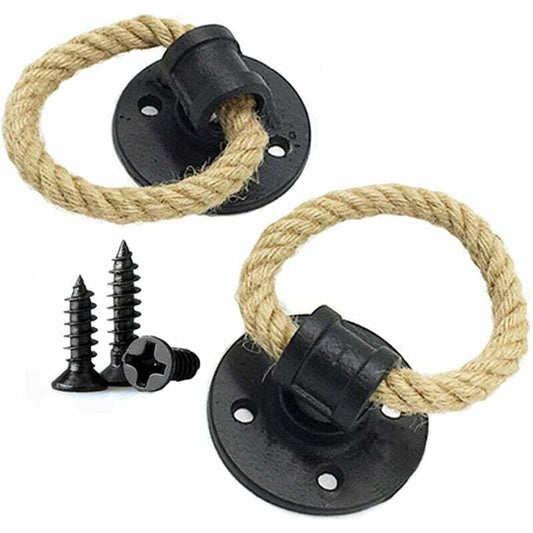 2 pcs Vintage Hemp ROpe Wrought Iron Handle Wooden Door Handles Cabinet Knobs Sliding Door Handle Drawer Pull Ring