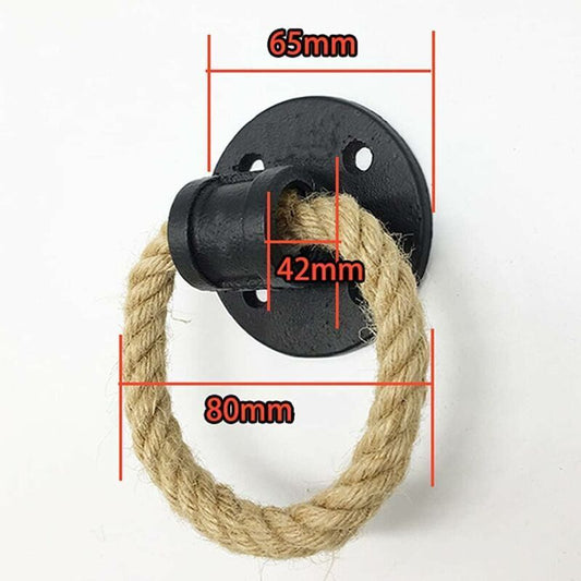 2 pcs Vintage Hemp ROpe Wrought Iron Handle Wooden Door Handles Cabinet Knobs Sliding Door Handle Drawer Pull Ring