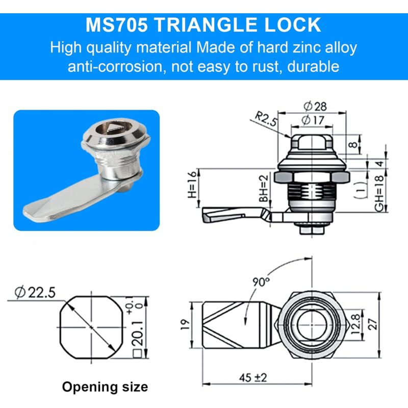 2 Sets Mailbox Lock 20Mm Furniture Lock Socket Lock With Triangle Key Locker Mailbox Security Zinc Alloy Triangle Key