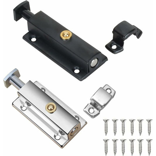 2 pcs Interior Door Lock, Bathroom Door Lock With Spring Knob, Silver, Black Automatic Door Lock 4 Inch/100Mm, For