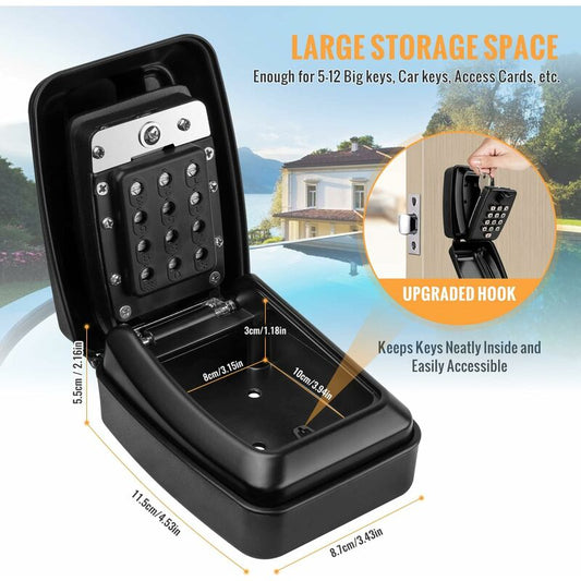 Outdoor Security Key Box, Large Wall Mounted Key Box With 12 Digit Code, Waterproof And Rustproof Security Key Box For