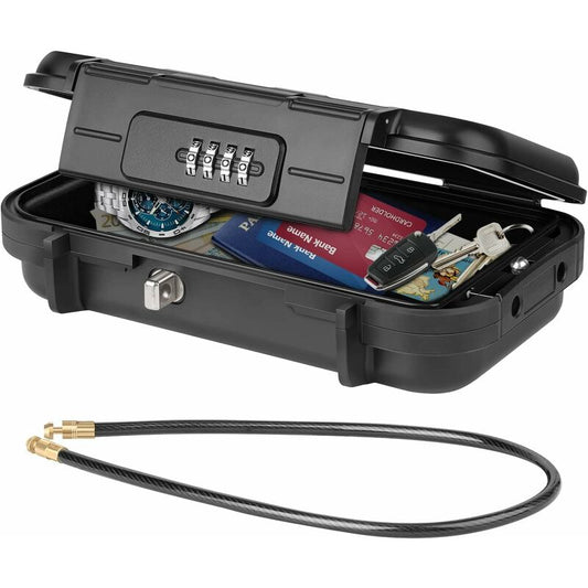 Portable Safe Box Mini Travel Safe Box Waterproof Anti-Theft With Detachable Metal Cable For Home, Office, Hotel,