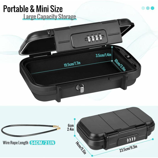 Portable Safe Box Mini Travel Safe Box Waterproof Anti-Theft With Detachable Metal Cable For Home, Office, Hotel,